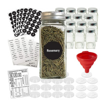 14 Pcs Square Spice Jars with Labels, Clear Glass Spice Bottles - 4oz Spice Jars with Shaker Lid and Funnel Included